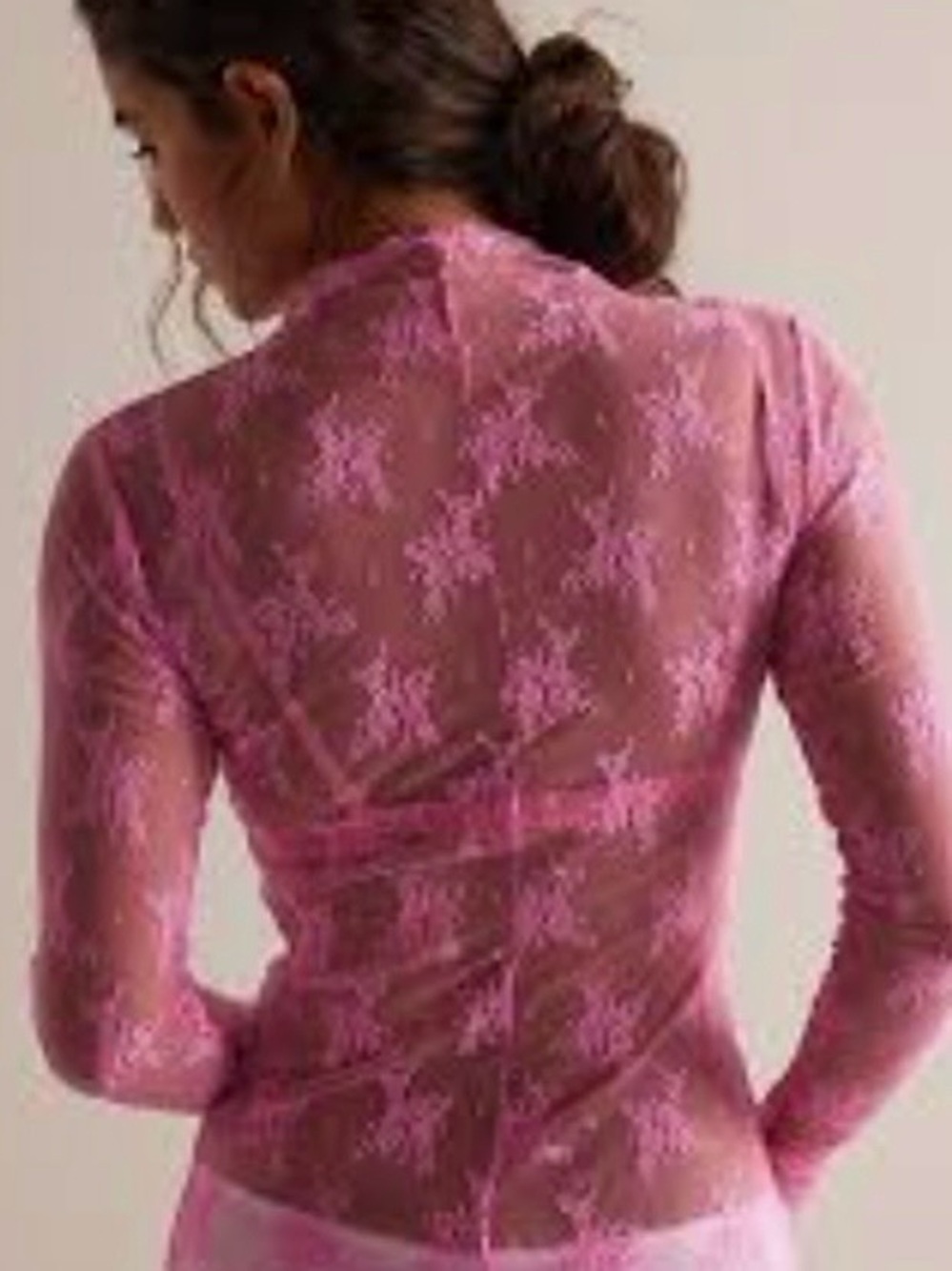 Free People Sheer Floral Lace Long-Sleeve Top - Pink